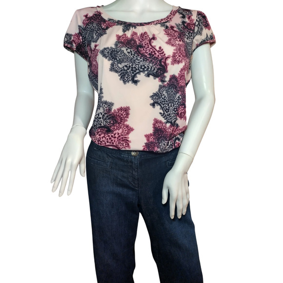 Worthington Womens Cap Sleeve Scoop neck Floral Blouse Pink Size Medium - Picture 8 of 12